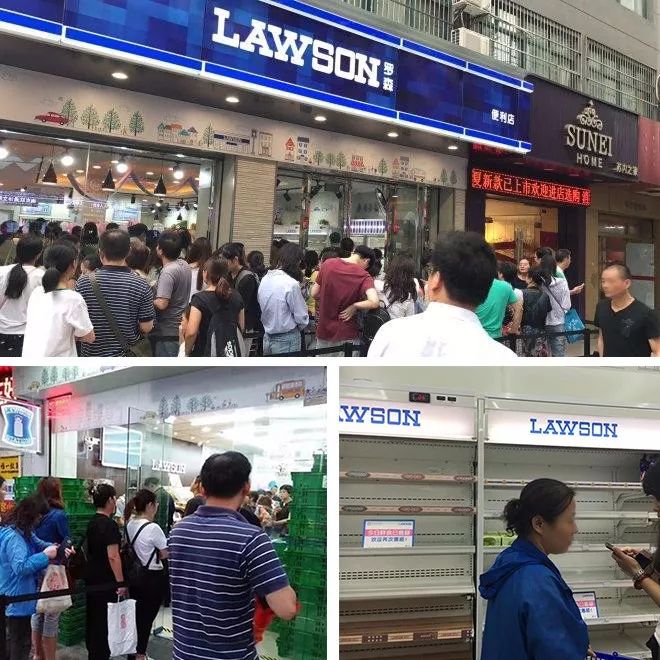 2017年南京罗森开业后大排长龙,多种商品售罄。