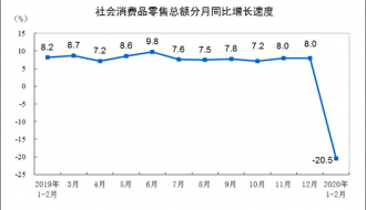 2020年1—2月份社会消费品零售总额下降20.5%