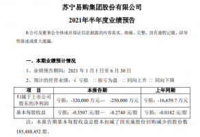 苏宁易购:预计上半年将亏损25亿元至32亿元