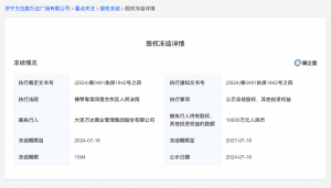 万达商管公司所持1亿元股权被冻结